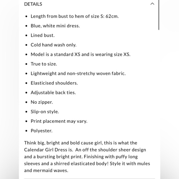 Hello Molly Calendar girl large Blue and White Long Sleeve Puff Sundress - Picture 11 of 11